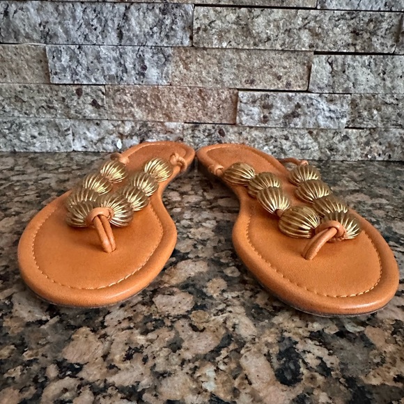 Tory Burch Capri Beaded Orange Leather Thong Sandals Size 7 - Picture 6 of 9